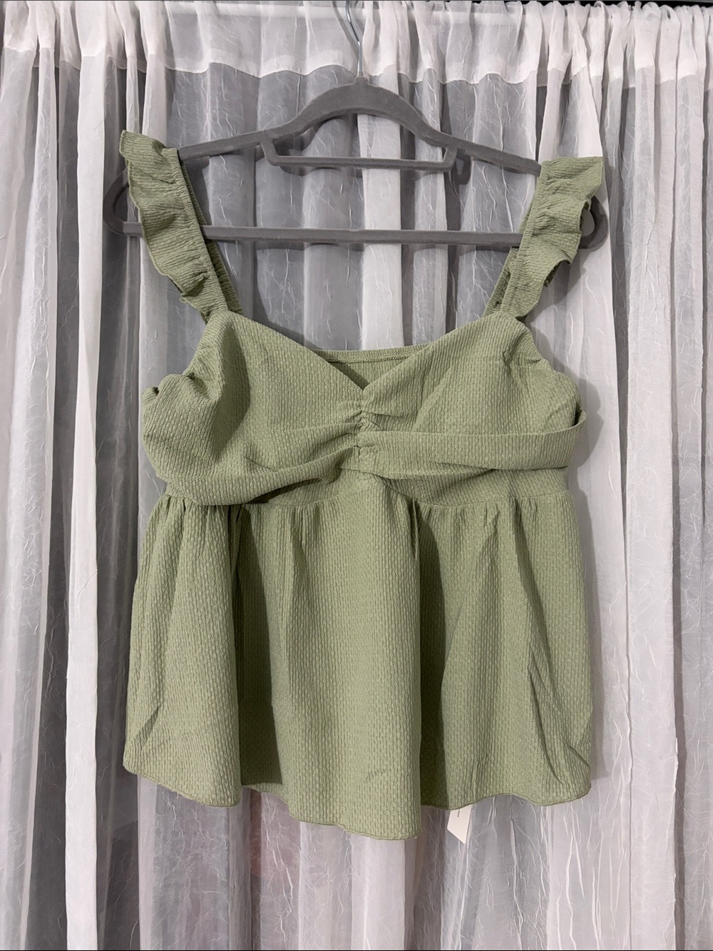 Olive Green Ruffle Strap Peplum Tank Top